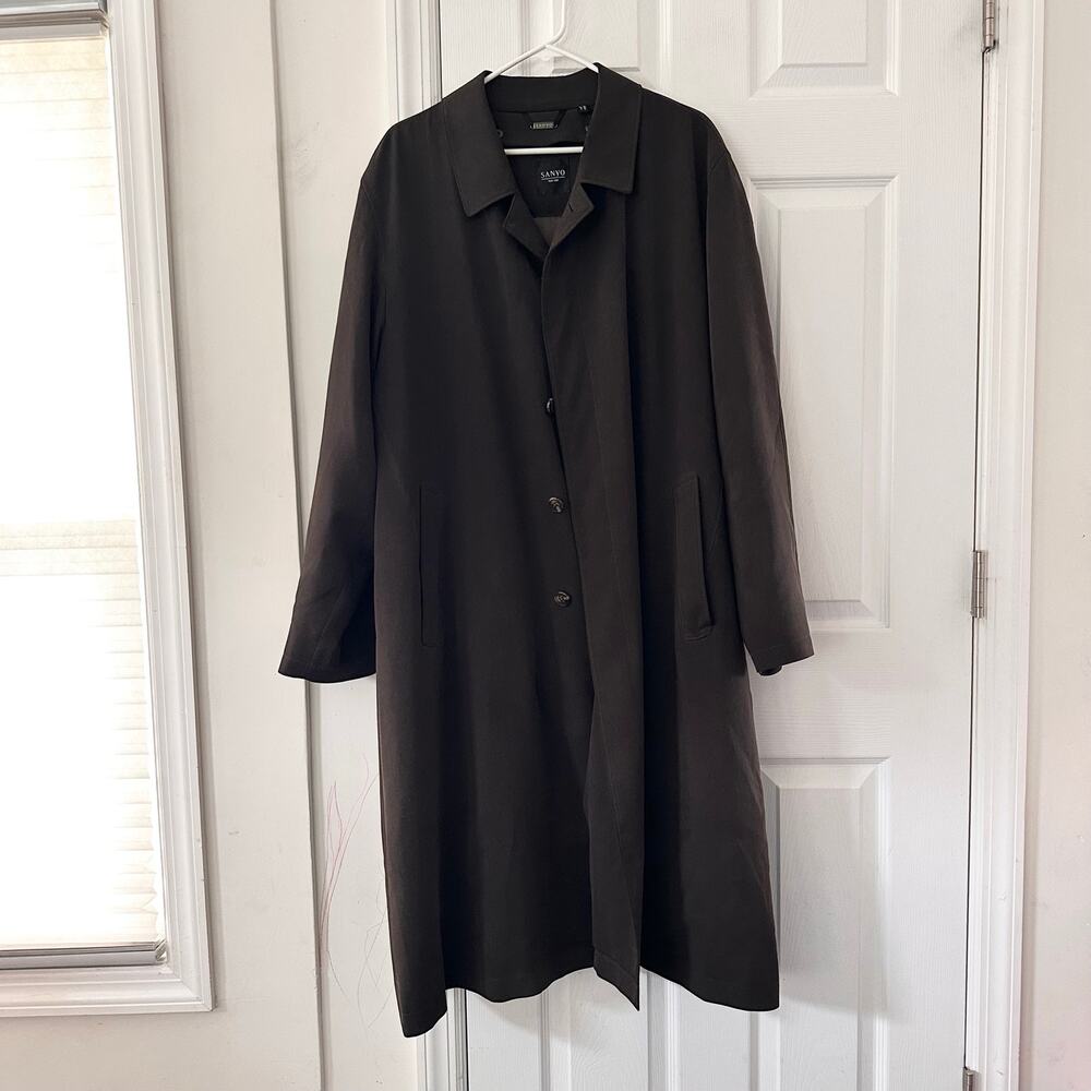 Sanyo Brown Oversized Long Covered Button Line Removable Liner Trench Coat 42